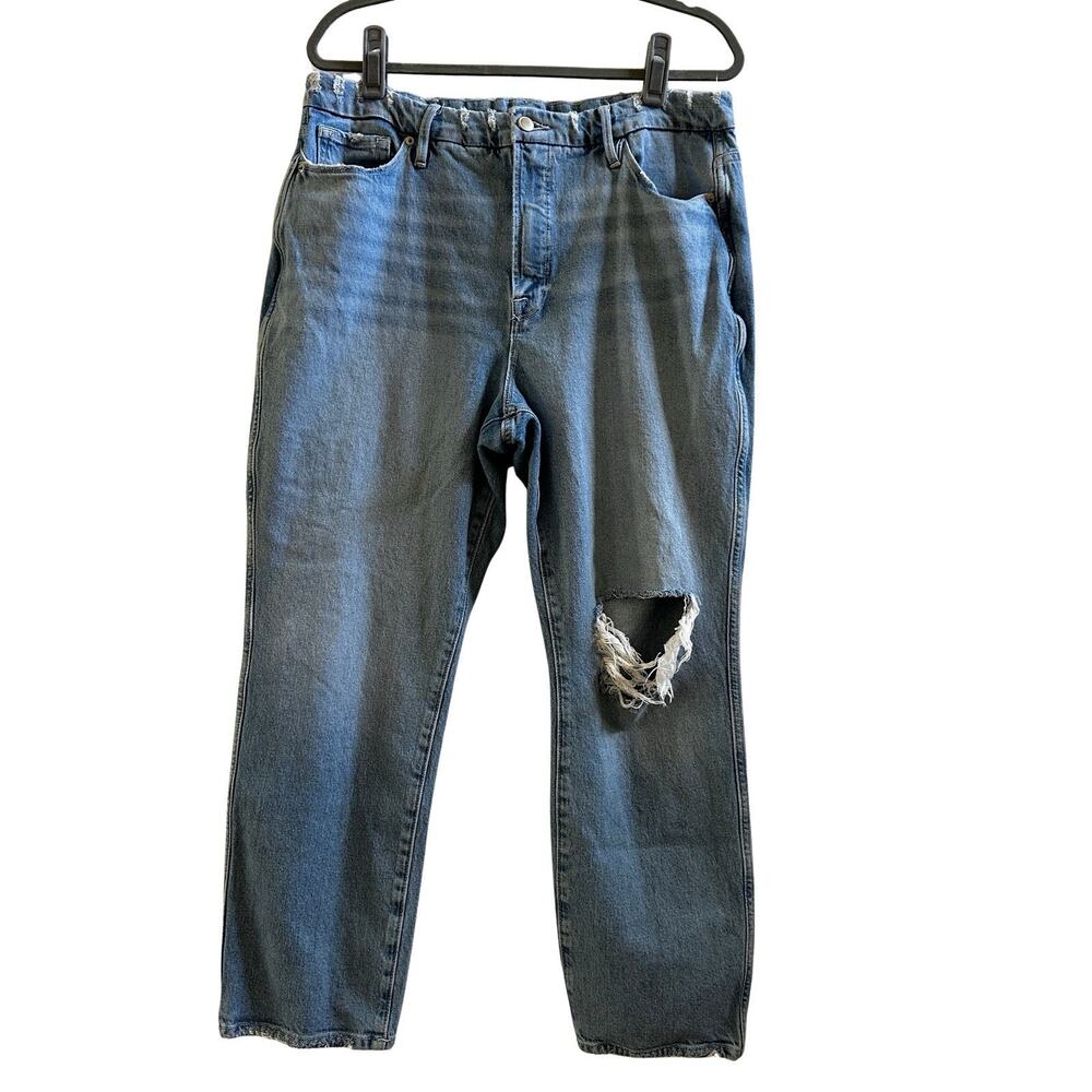 Good American High Rise Straight Distressed Jeans Size 15 Curvy Fit